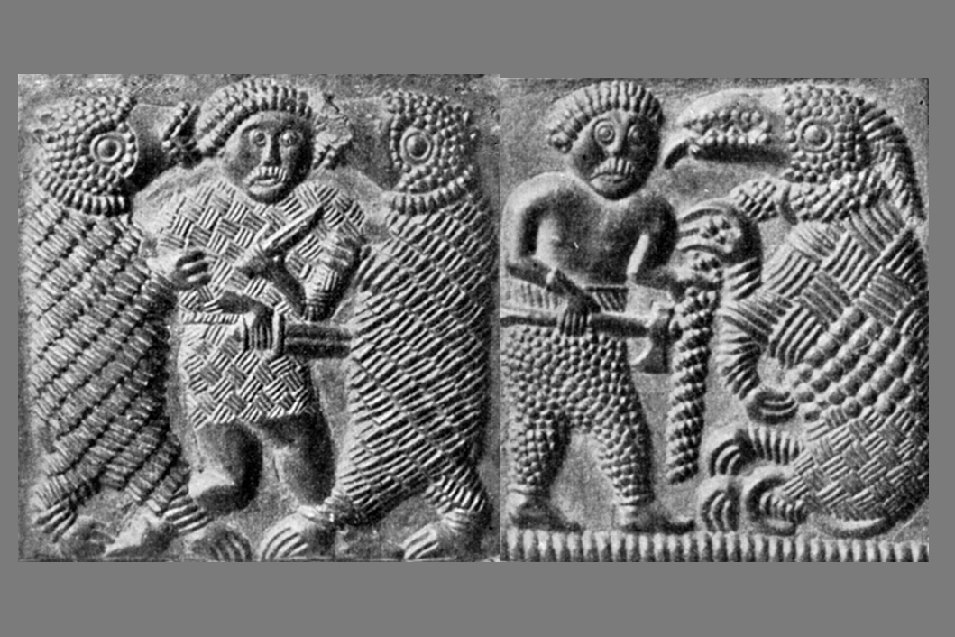 Helmet matrices from Torslunde. Collage with bear and wolf. Source: wikipedia