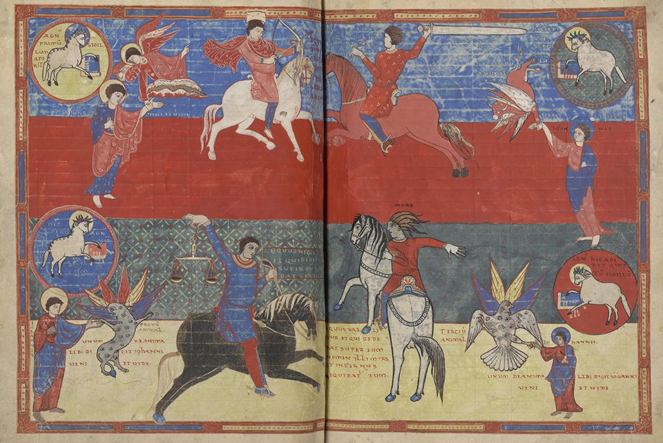 Four horsemen in the Apocalypse of St Sever Beatus. Source: Bnf/wikipdiea / open domain