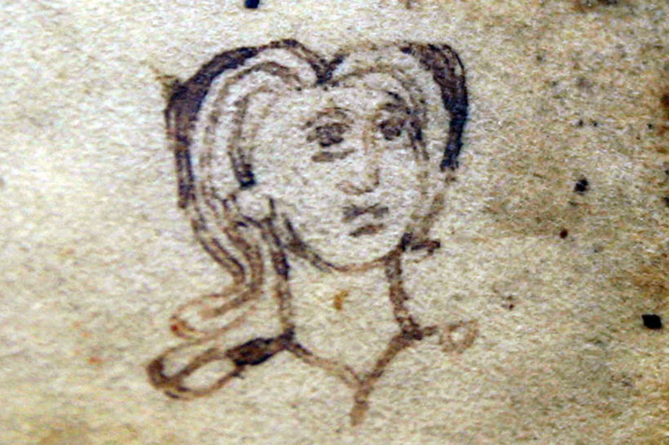 Head of a youngster or female from Manuscript in the Universitätsbibliothek Klagenfurt: Signatur PA 109