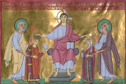 Crowning of Heinrich and Kunegunde From the Evangelistar. Bayerische Staatsbibliothek, Clm 4452 fol-7 CCBYSA
