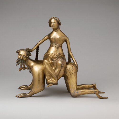 Aquamanile in the Form of Aristotle and Phyllis. Late 14th or early 15th centurySouth Netherlandish. Image Courtesy of The Metropolitan, Robert Lehman Collection, 1975 Object No. 1975.1.1416