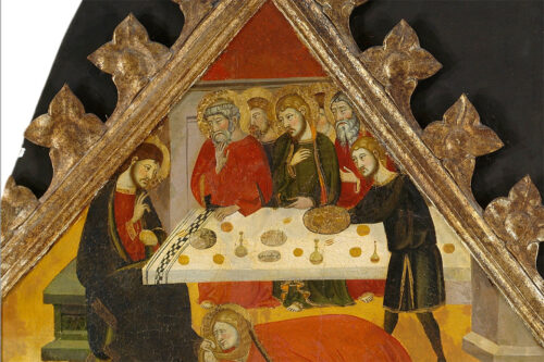 Mary Magdalene anointing the feet of the Lord. From: Retablo of the Holy Virgin by Jaume SerraTempera, gold leaf and metal plate on wood From the monastery of Santa María de Sigena (Villanueva de Sigena, Huesca). © Museo d'Art Nacional de Catalunya/Source Google Art