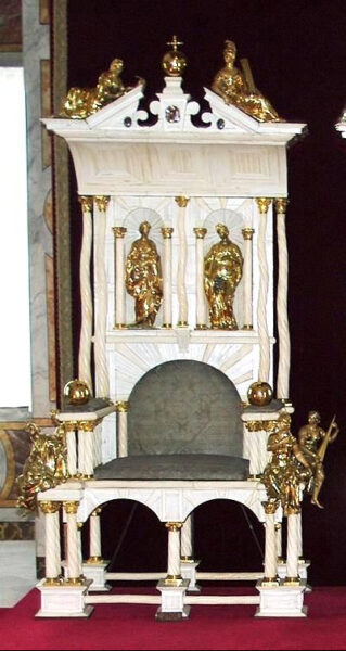 The Danish Throne created in 1660 with narwhale horns imported from Greenland and Iceland . Source: Wikipedia