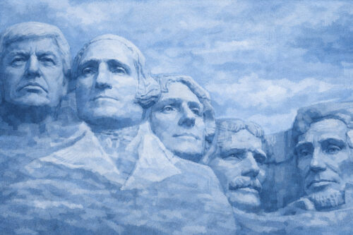 In 2022, Trump shared a photo-manipulation of a fan on Truth Social showing his face cut into the most hallowed monument in the USA © AI manipulation/ChatGpT