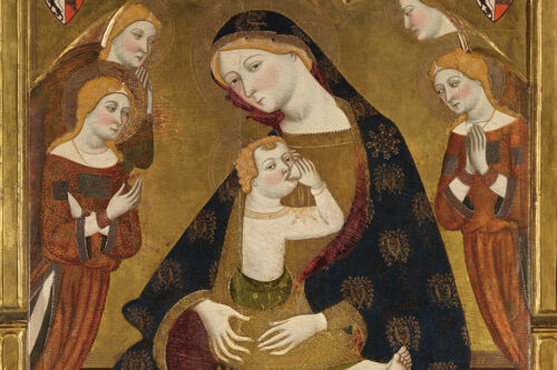 The Virgin of Tobed with the donors Henry II of Castile, his wife Giovanna Manuele and his children Giovanni and Giovanna. Jaume Serra 1359-1362. Tempera on the table. © Prado Muso Nacional