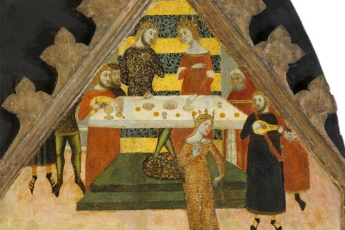 Salome Dancing. From: Retablo of the Holy Virgin by Jaume SerraTempera, gold leaf and metal plate on wood From the monastery of Santa María de Sigena (Villanueva de Sigena, Huesca). © Museo d'Art Nacional de Catalunya