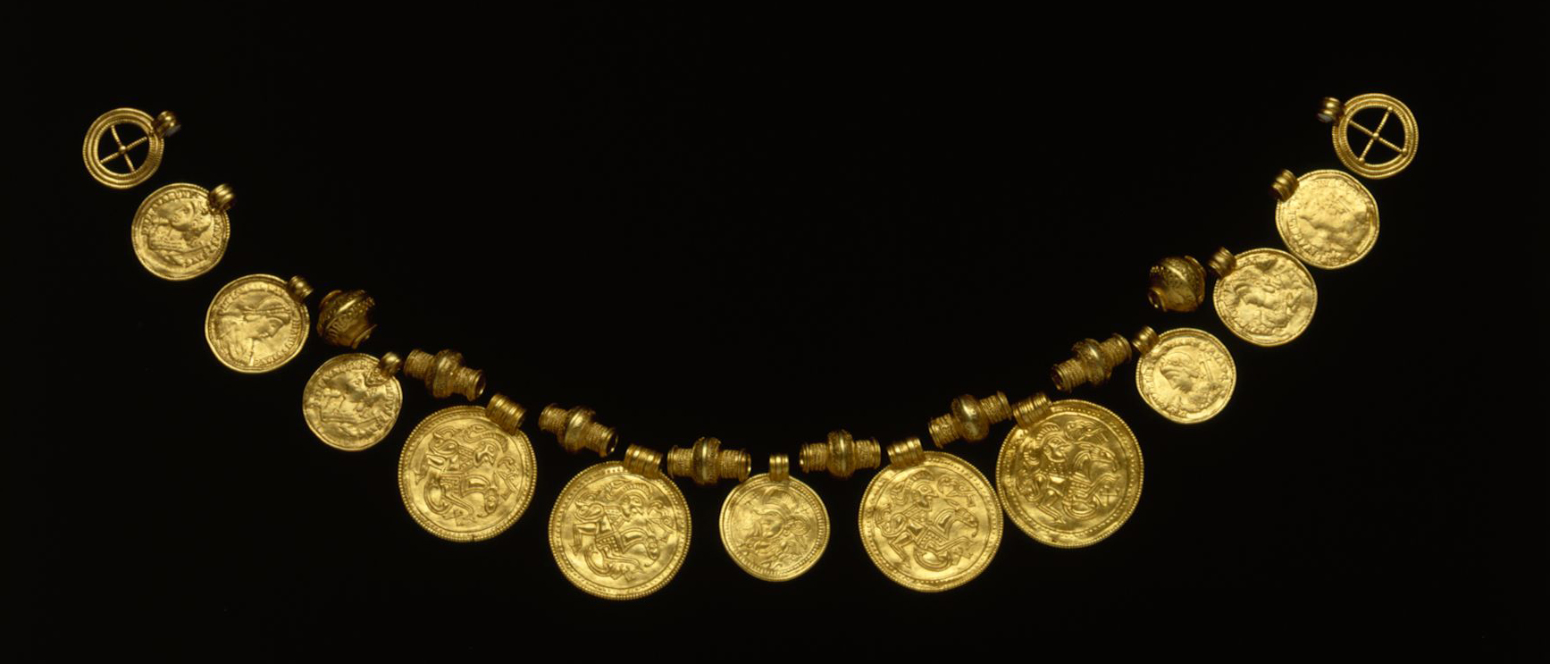Votive find from Sorte Muld on Bornholm constructed from solidi and C-bracteates. C34936-56 © National Museum in Copenhagen/John Lee. CCBYSA