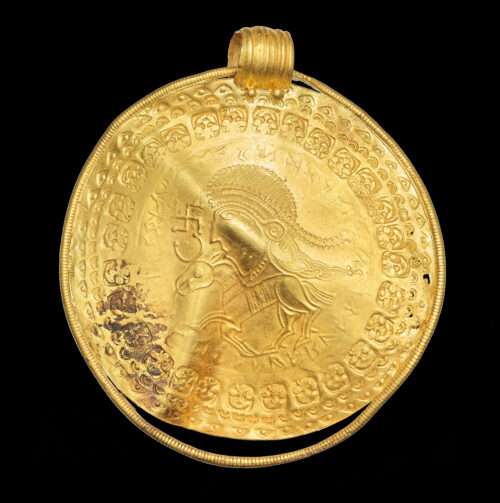 C-Bracteate IK 738 with Odin-inscription hovering over a horse. National Museum of Copenhagen CCBYSA
