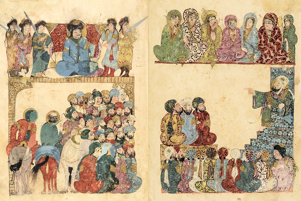 Preaching scene at Ravy in Maquma. From Maqamat al Harari 1237. Source Wikipedia