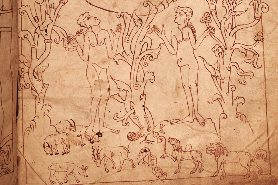 Paradise. From Cædmon's Book, MS Junius 11, containing poems about Genesis and formerly believed to be composed by Cædmon © Boldleian Library MS Junius 11, fol 54 CC-BY-NC-40