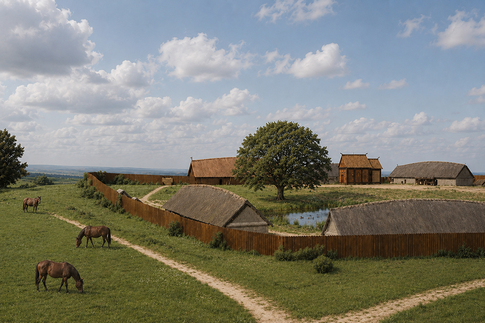 Lisbjerg Manor ca. AD 1000. AI-reconstruction based on Moesgaard