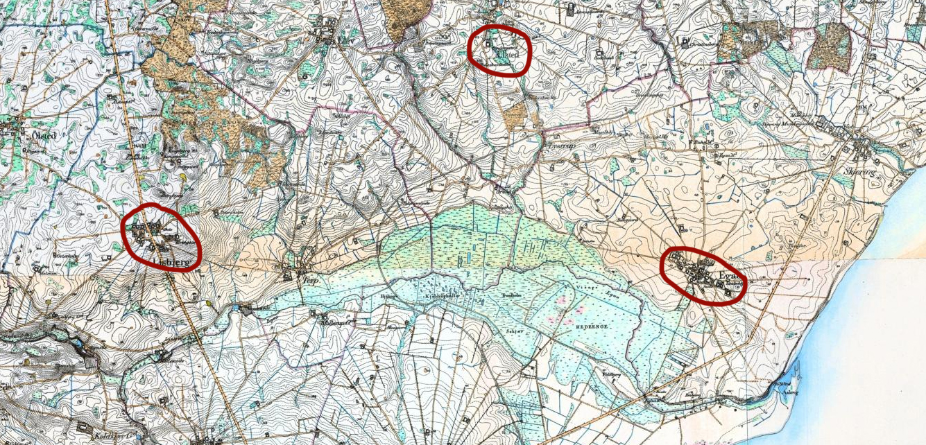 Map of the physical layout of the landscape around Lisbjerg and the river Egå