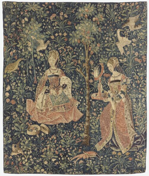 Embroidering women depicted in tapestry. Cluny 2181 © Grand Palais RMN/Micehl urtado