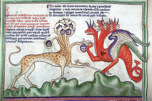 "Transregnal "fight between Apocalypse
England and France, London, between 1255 and 1260
MS M.524 fol. 10v