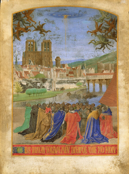 Fourquet. Painting of Paris and Notre Dame de Paris, ca 1432-1450 called La Deceinte du Saint Esprit. Source: Wikipedia/ Metropolitan Museum of Art