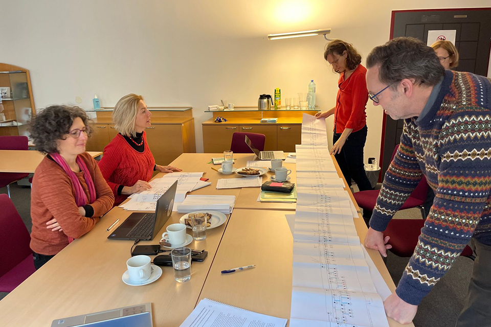 Scientists exploring a five meter long pedigree of Avars. © Walter Pohl