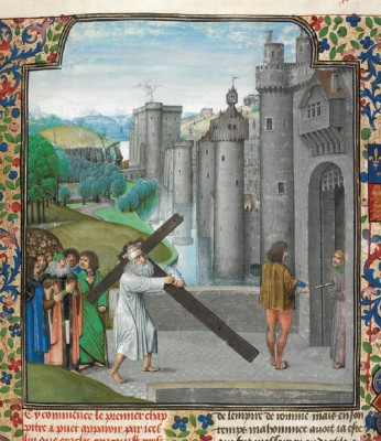 London, British Library, Royal MS. 15 E. I, f. 16. Heraclius returning the True Cross to Jerusalem