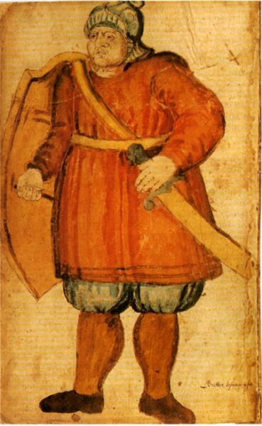 Grettir fitted out for a fight in a 17th century manuscript. Source: Wikipedia/AM 426