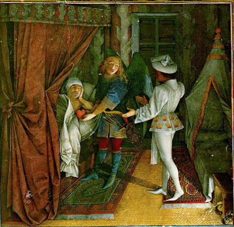 Bed scene from Coeur d'amour written by René d'Anjou. From: Österreichische Nationalbibliothek/National Library, Vienna