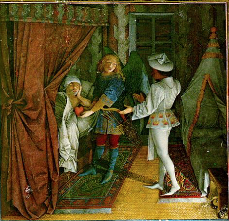 Bed scene from Coeur d'amour written by René d'Anjou. From: Österreichische Nationalbibliothek/National Library, Vienna