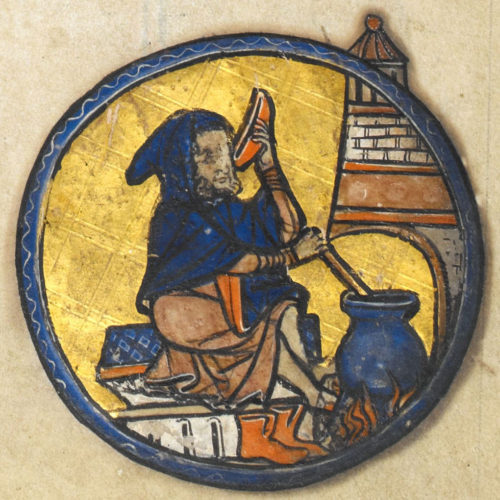 First scene with a fireplace fitted with a chimney. England c. 1265 - 70 © British Library, Harley MS 50000, fol. 1v