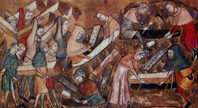 The burial of the victims of the plague in Tournai. Detail of a miniature from “The Chronicles of Gilles Li Muisis” (1272-1352)