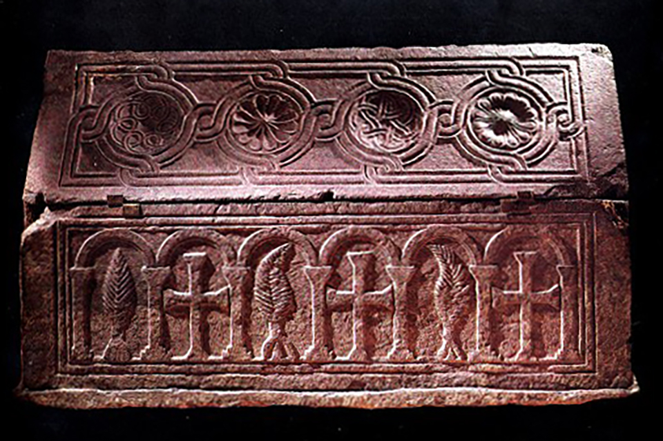 Church Sarcophagus from the Church of Desiatynna. Identified as that of Vladimir's. Soruce: Wikipedia