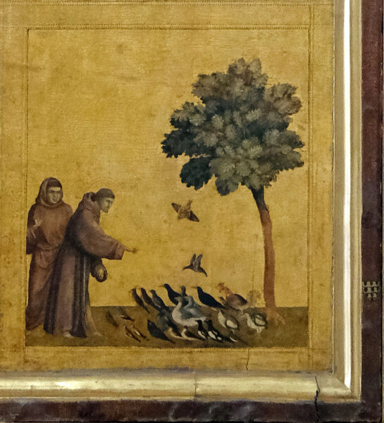 Detail of the predella from: Giotto: Stigmatization of St. Francis. On the frame the coat of arms of the Ughi family features, indicating the altar was a donation from the Ughi family. Louvre Paris/ Wikipedia (PD)