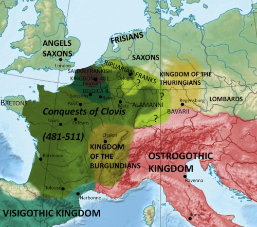 Conquests of Clovis 481 - 511. Source: Wikipedia/Altaileopard CC BY 3.0