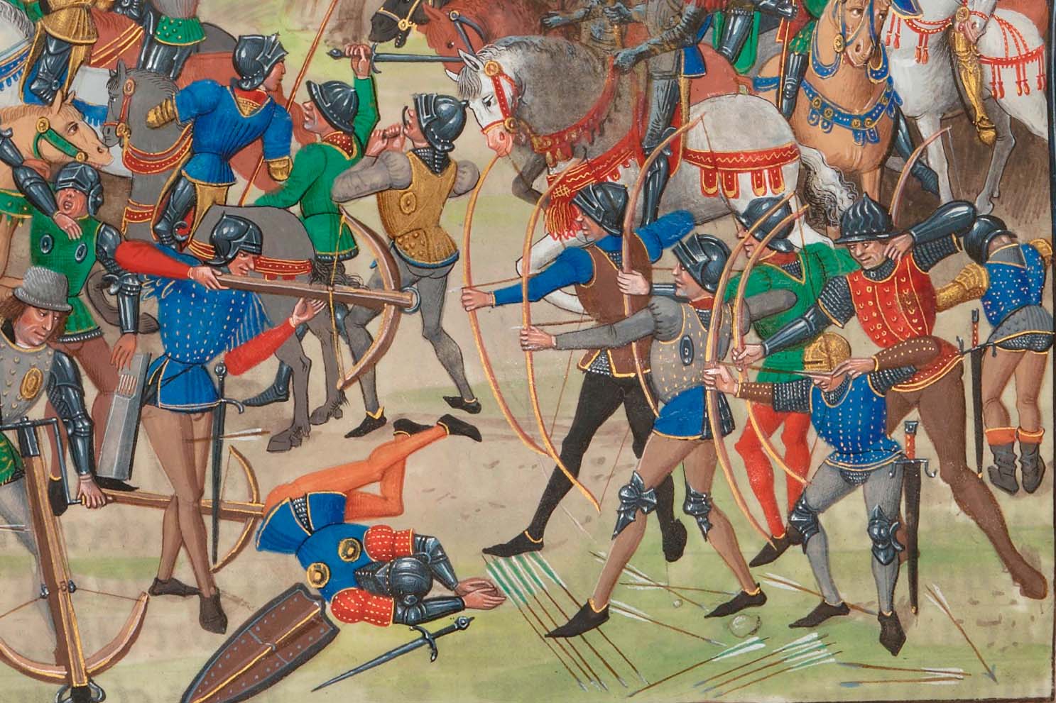 Detail from The Battl at Crécy. From: The Chrionicle of Froissart. BNRF. source: wikipedia OD
