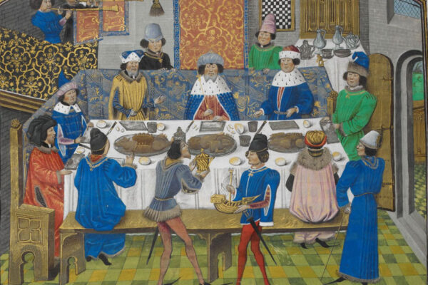 Dining with Richard II. From: BL Royal, MS 14 E IV, fol 265 v. Source: wikipedia