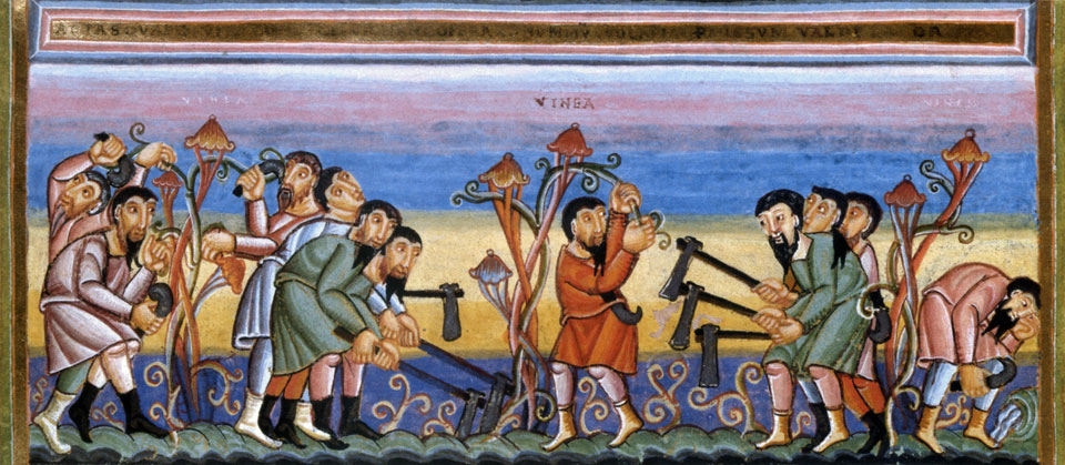 Parable of the workers in the vineyard Codex Aureus Epternacensis fol 76 f