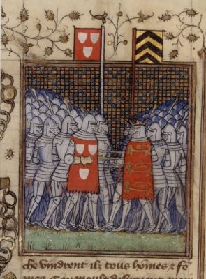 Edward III and Geoffrey de Charny at the Battle at Calias. Froissart: Toulouse 511, fol 117 r
