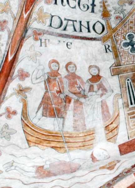 Eric Ploughpenny is thrown in the Schlei. Ringsted Church. Wikipedia