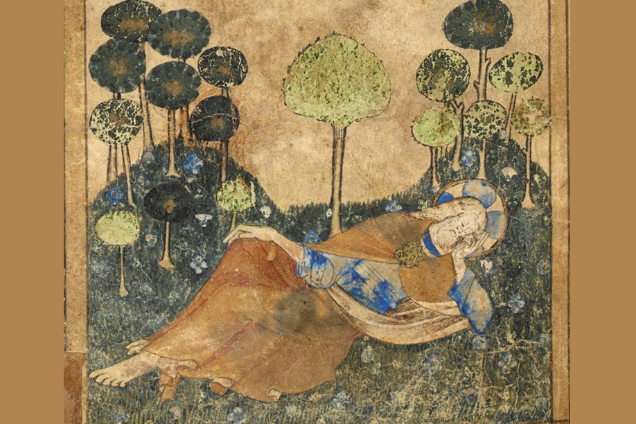 God the father resting. The Egteron genesis 14th century. BL: Egerton MS 1894, fol 1v