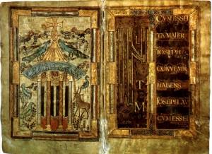 Godescalc Gospels- the fountain commemorating the baptism of Pepin