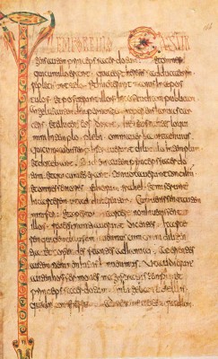 Lectionnaire de Luxeuil. Initiale T. Luxeuil. Fin du VIIe siècle. Paris, Bibliothèque Nationale Lat 9427 F 144