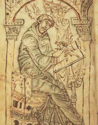 Gregory the Great - writing with a dove in his ear-
