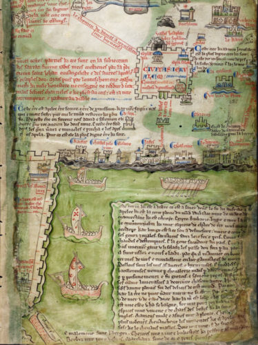 Matthew Paris - Itenary to Jerusalem. Royal ms 14 c vii fol 5r. © British Library