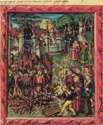 Burning the Others: Jews at the stake in Cologne. Source Wikipedia