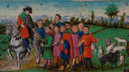 Shepherds in the Milan-Turin Hours by Van Eyck, Fol 38v. By the courtesy of closertovaneyck.kikirpa.be, © KIK-IRPA, Brussels