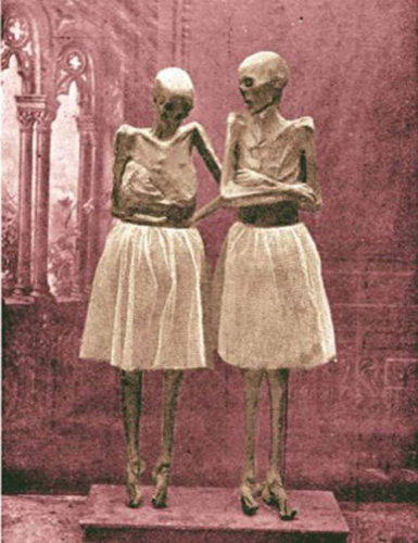 Mumies of the two lovers as exhibited in 1868. Source: Pinterest