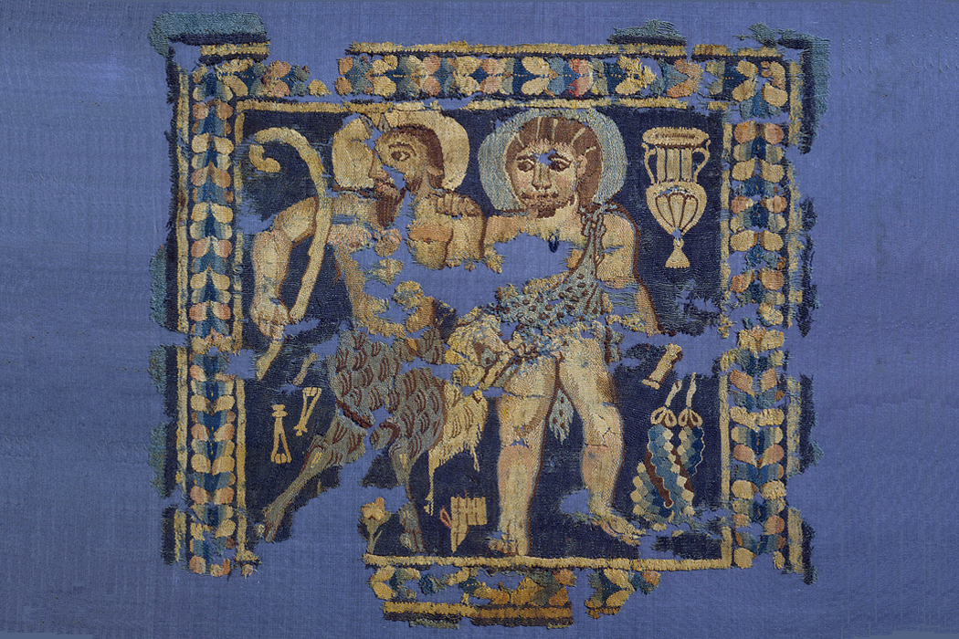 A decorative panel from a furnishing, representing Pan and Dionysus, ca. 4th-5th century. Museum of Fine Arts, Boston