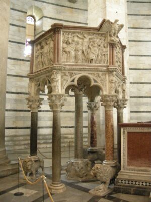 Pulpit in Pisa by Pisano source- Wikipedia - YellowCat CCBY20