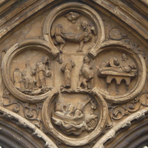 Quatrefoil with stories from the life of St. Guthlac, Crowland Abbey