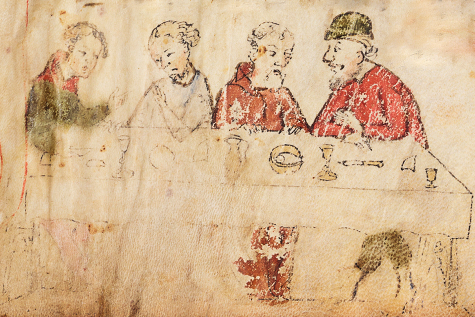 Seder. From the Lombard Haggadah, fol. 4v © © Les Enluminures