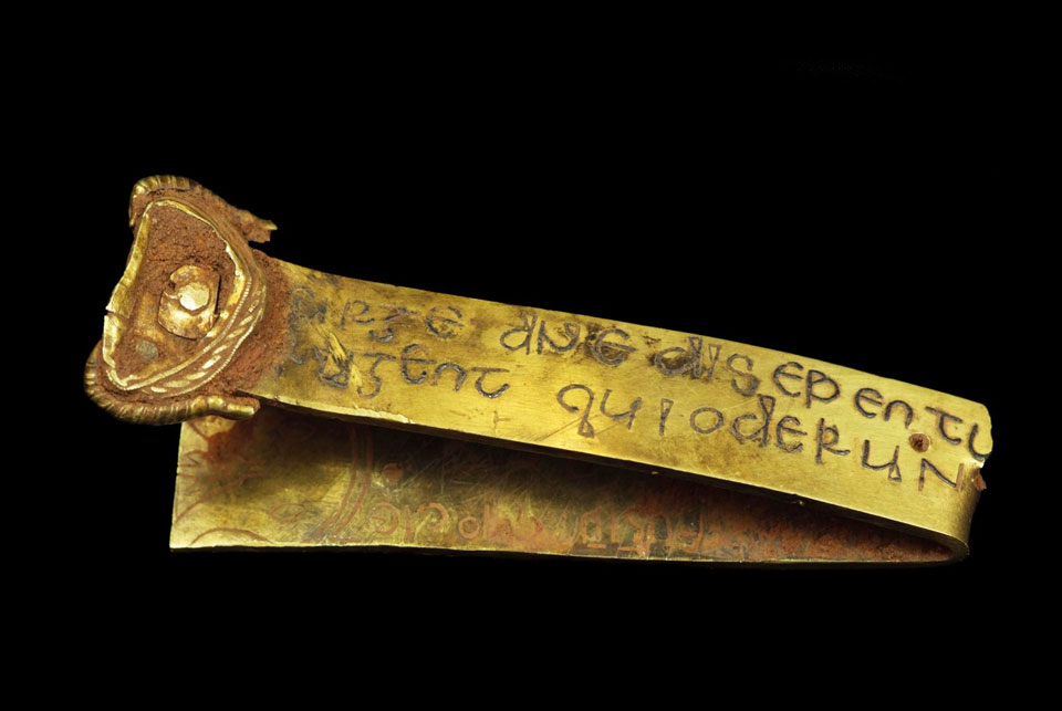 Staffordshire Hoard Item 550: strip with inscription © Staffordshire Hoard