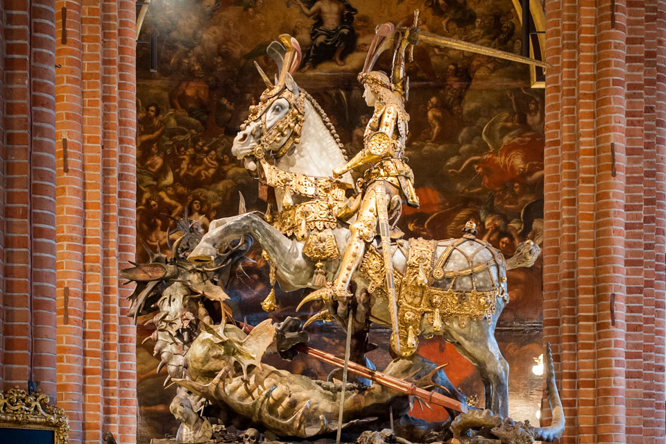 St. George Slaying the dragon. In Storkyrkan in Stockholm. Souce: wikipedia