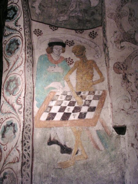 Death playing Chess. Mural from Täby Church by Albertus Pictor. Source: Wikipedia/ Håkan Svensson (Xauxa)