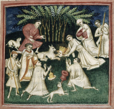 The Followers find the-talking head of the martyred king. Brotish Library Harley 2278 fol 64. Source: wikipedia.jpg